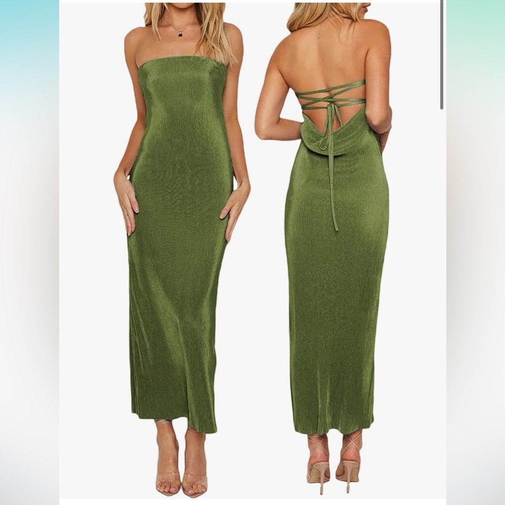 Women’s satin tube strapless dress with drawstring back